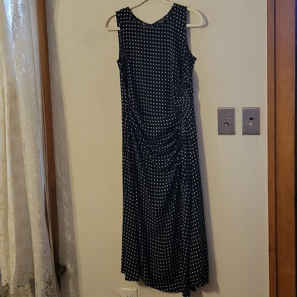 Madewell Asymmetrical aruched Midi Dress - Linear Dots Jet Black - Picture 9 of 13